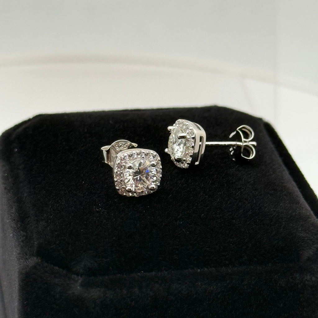 Moissanite ‘Halo’ 7.5mm Earrings | .925 Silver