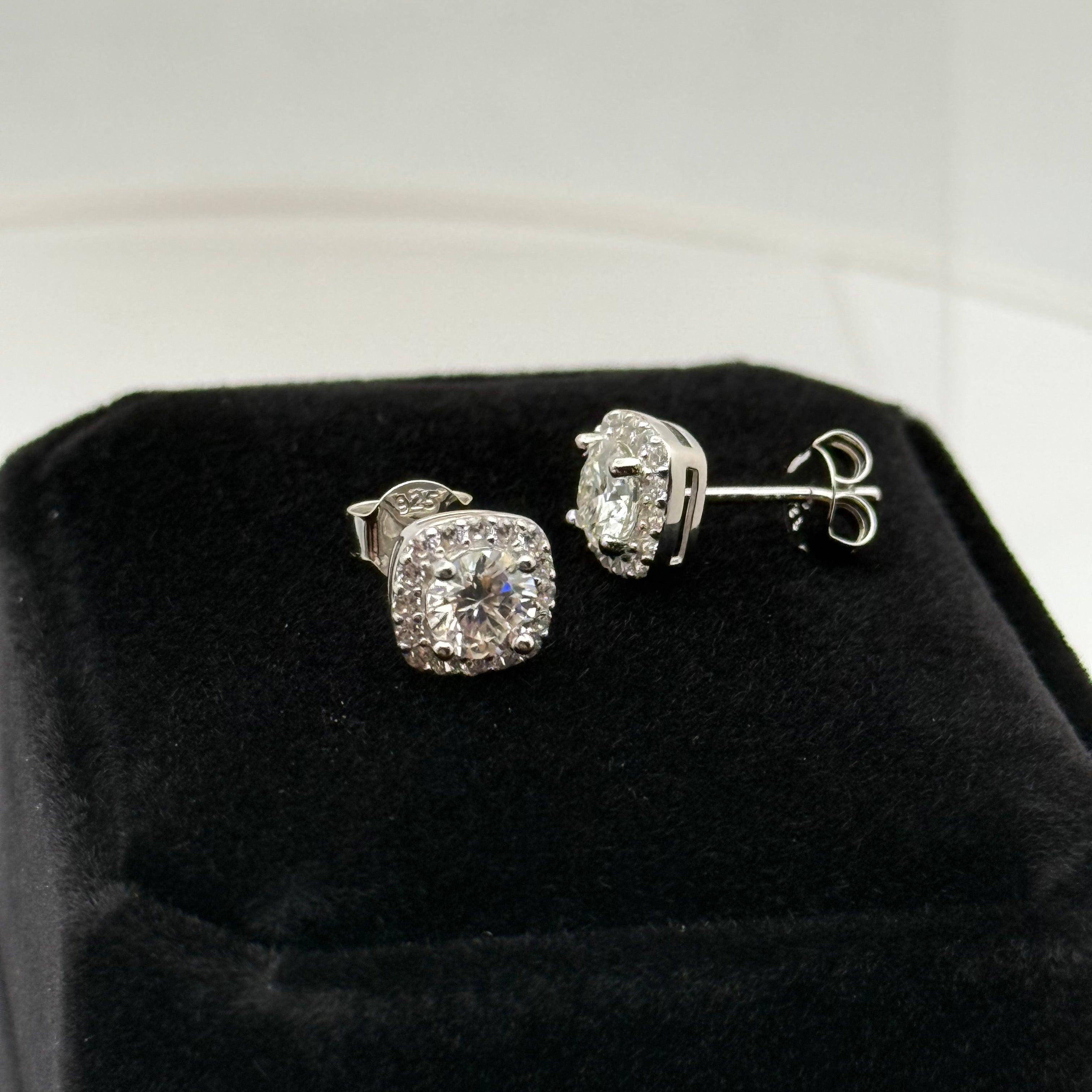 Moissanite ‘Halo’ 7.5mm Earrings | .925 Silver