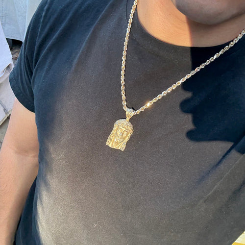 10K Gold Jesus Head + 5mm Hollow Rope Set