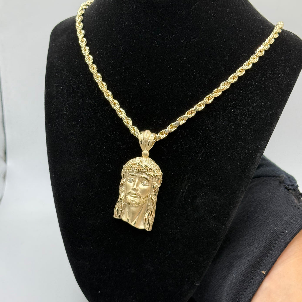 10K Gold Jesus Head + 5mm Hollow Rope Set