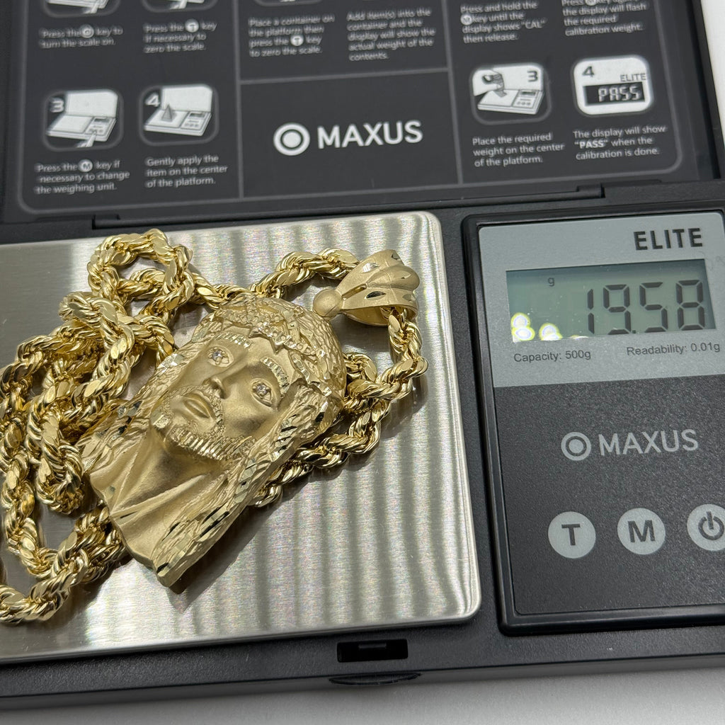 10K Gold Jesus Head + 5mm Hollow Rope Set
