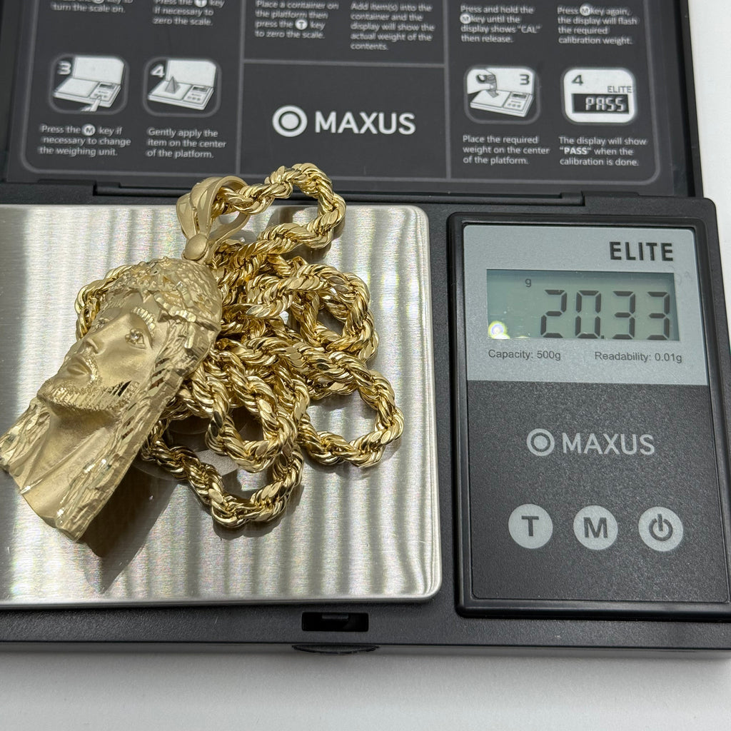 10K Gold Jesus Head + 5mm Hollow Rope Set